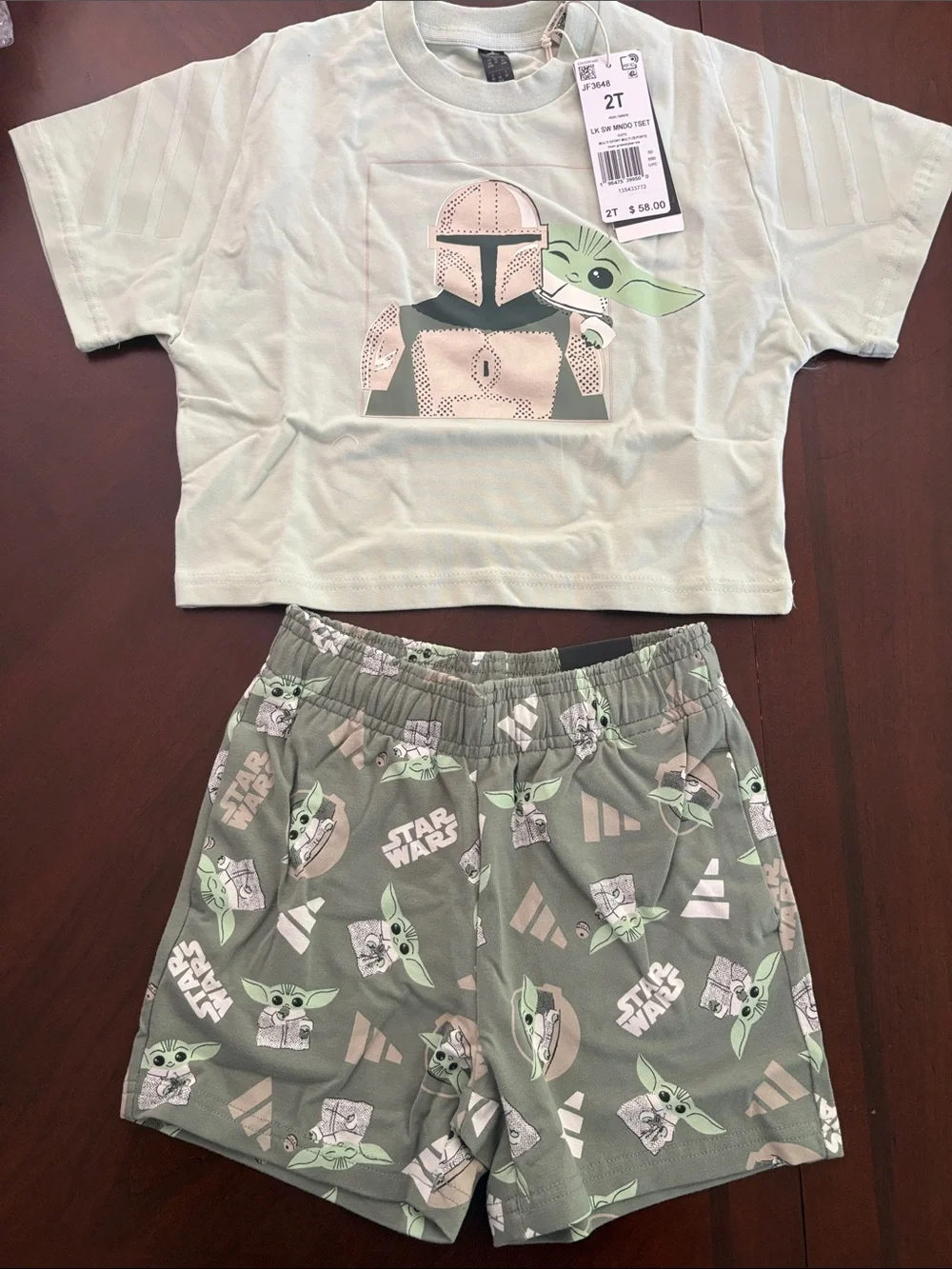 Star Wars Adidas Sage Green boys 2T Set Grogu Yoda Cotton Sportswear $58 new
